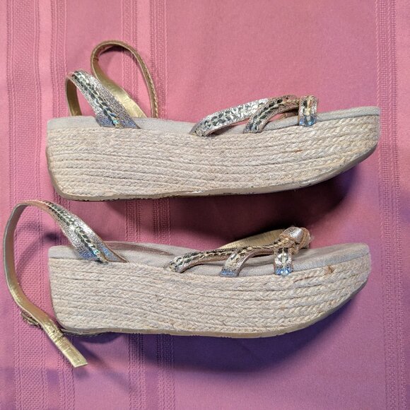 Gianni Bini Gold Sequin Ankle Strap Platform Sandals - Picture 2 of 14